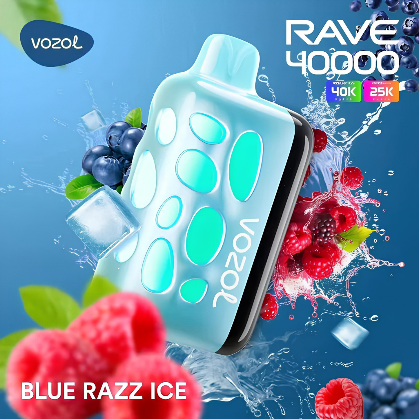 VOZOL RAVE 40000 40K Puffs Disposable Vape 50mg Blue Razz Ice