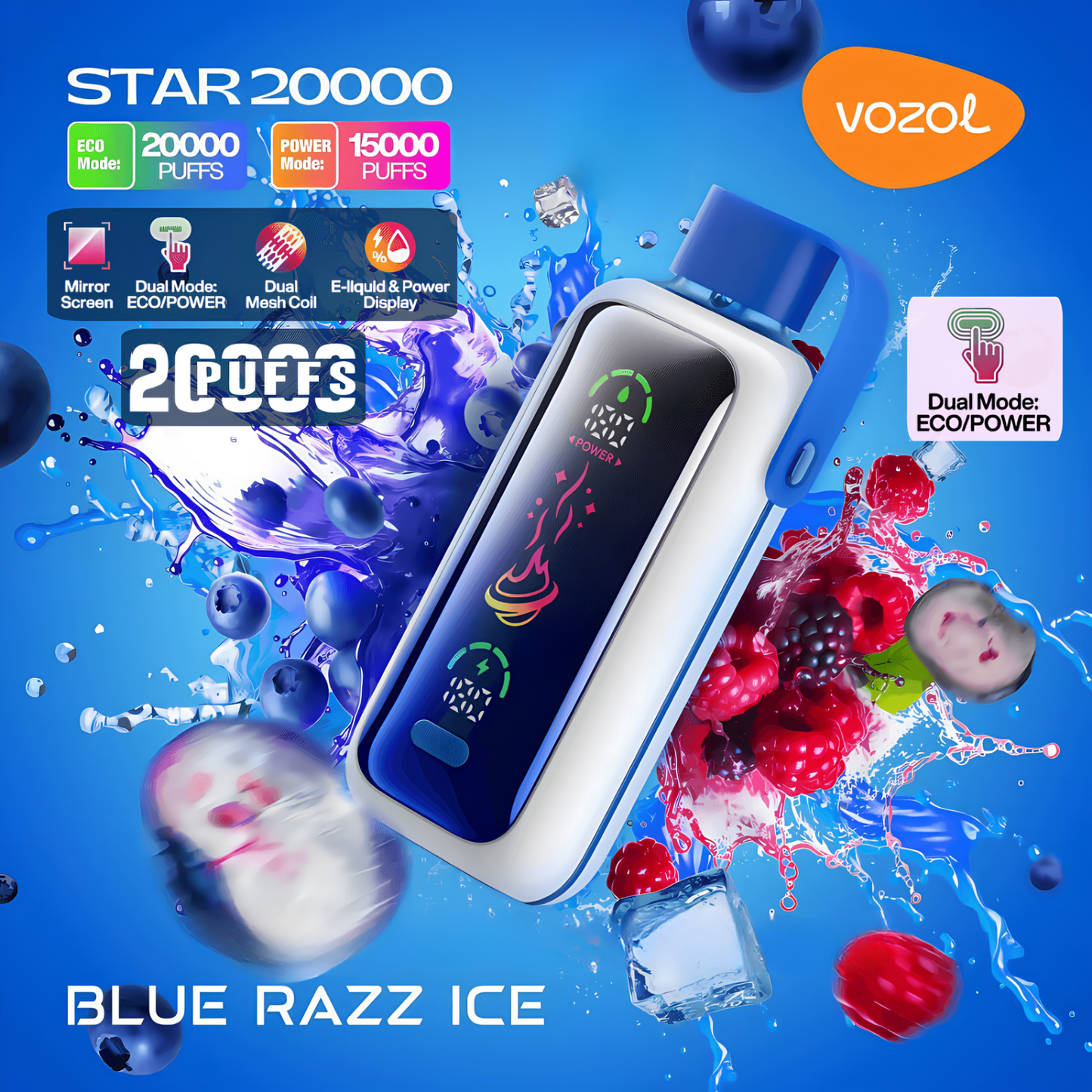 Vozol Star 20000 20K Puffs Disposable Vape 50mg Blue Razz Ice
