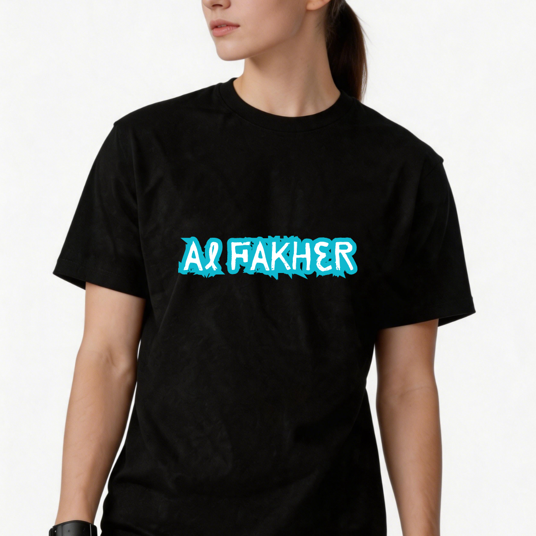 Women’s black short-sleeved T-shirt for summer   Featuring a unique, trendy print   100% cotton