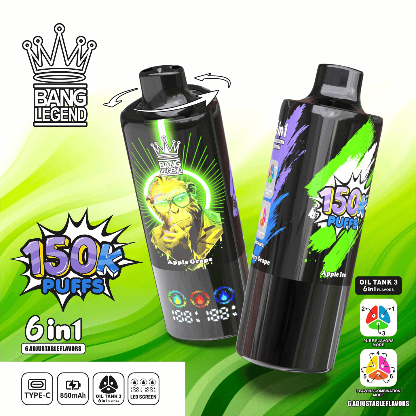 Bang Legend 150000 150K Puffs 6 in 1 Disposable Vape