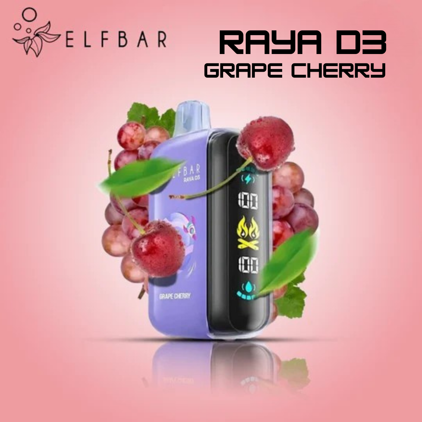 Elfbar Raya D3 25000 25K Puffs Disposable Vape Grape Cherry 