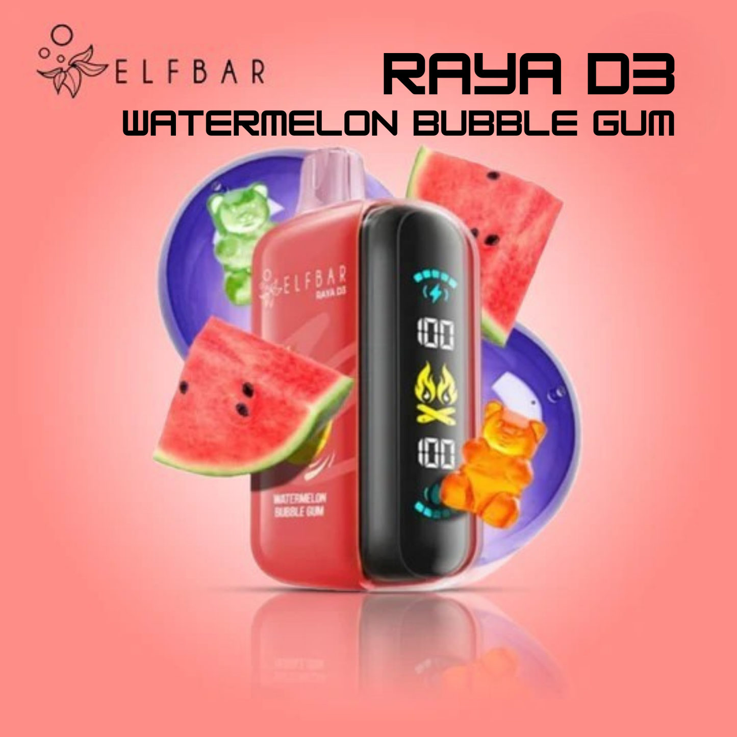 Elfbar Raya D3 25000 25K Puffs Disposable Vape Watermelon Bubblegum