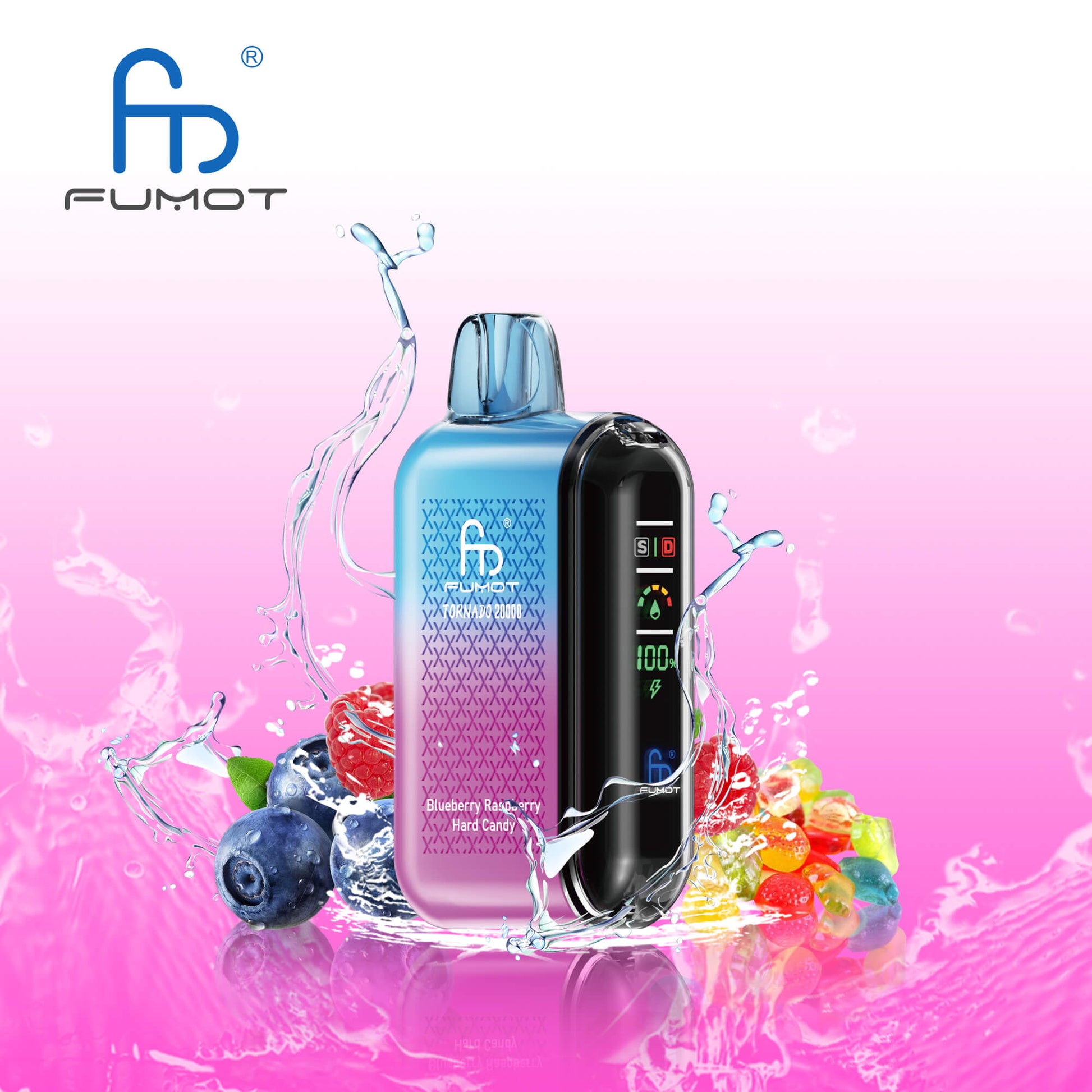  Fumot Tornado 20000 Dual Mesh Disposable Vape 20mg Wholesale Blueberry Raspberry Hard Candy