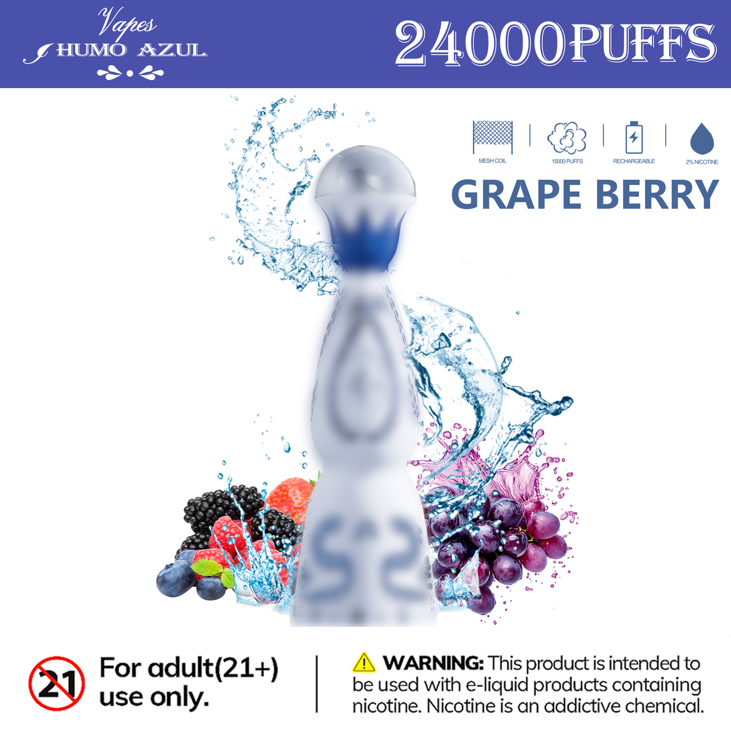 Humo Azul 24K 24000 Puffs Disposable Vape  Grape Berry