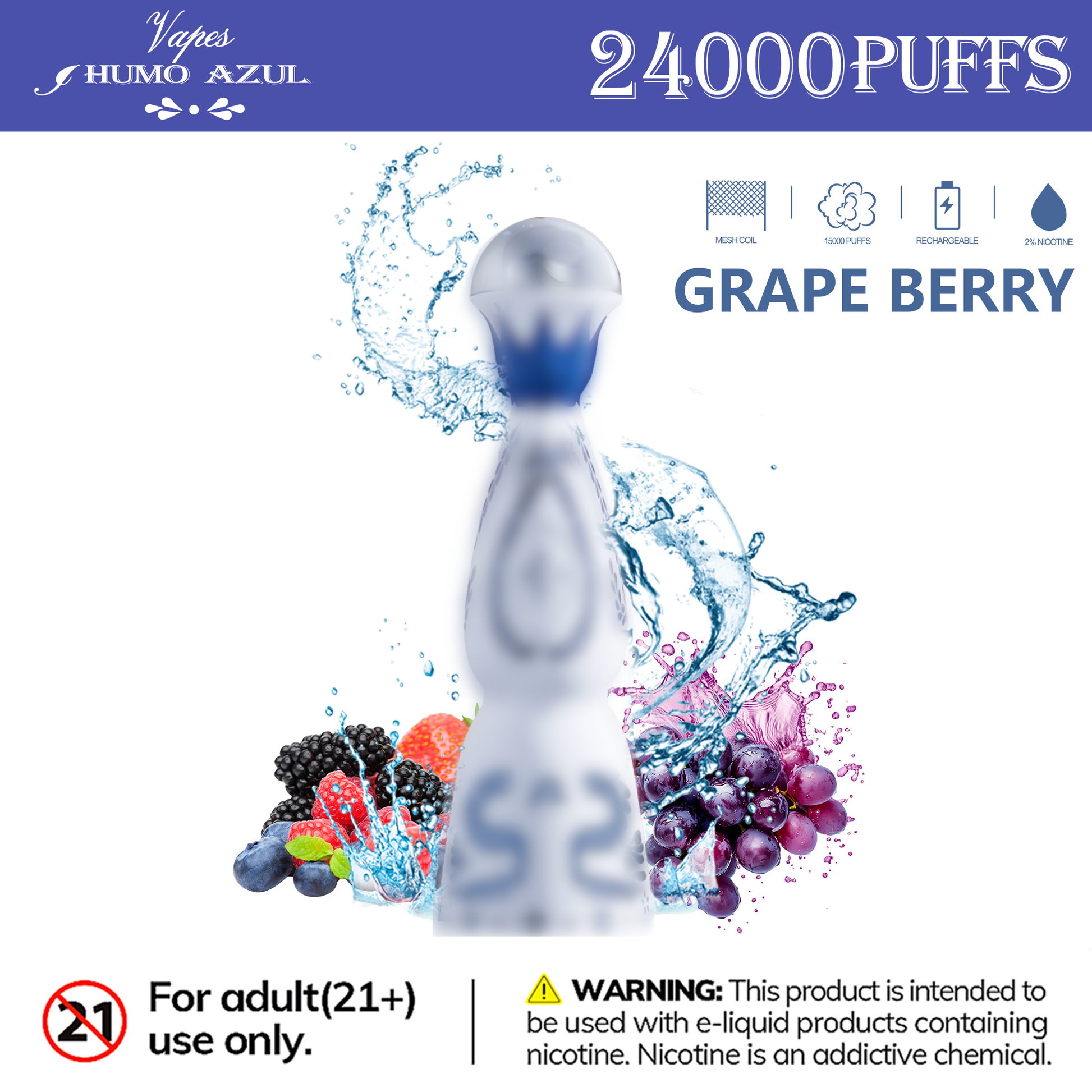 Humo Azul 24K 24000 Puffs Disposable Vape  Grape Berry