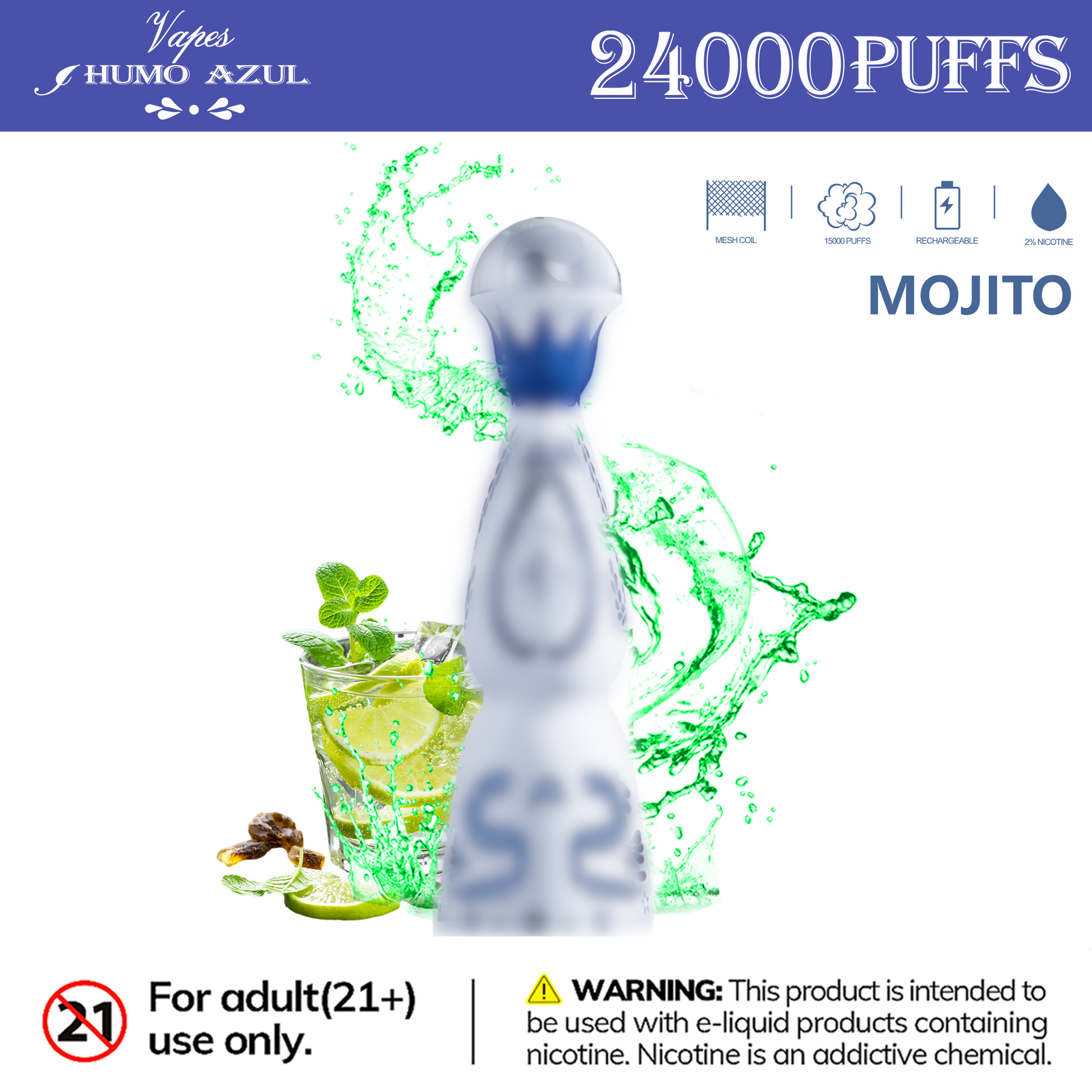 Humo Azul 24K 24000 Puffs Disposable Vape  Mojito