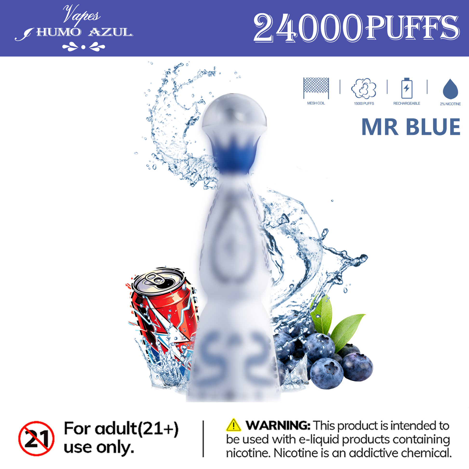 Humo Azul 24K 24000 Puffs Disposable Vape  Mr Blue