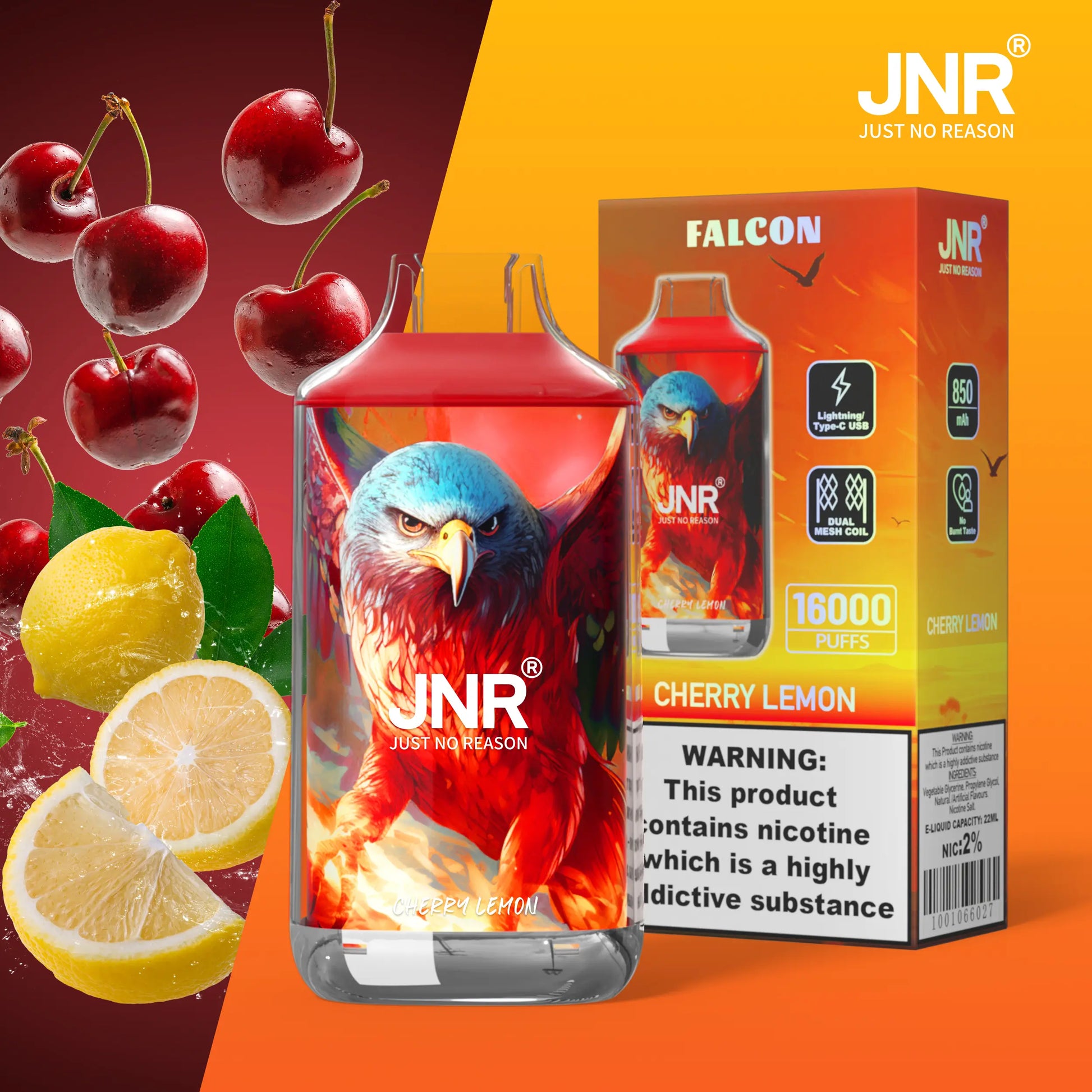 JNR Falcon 16000 16K Puffs Disposable Vape 20mg Wholesale Cherry Lemon