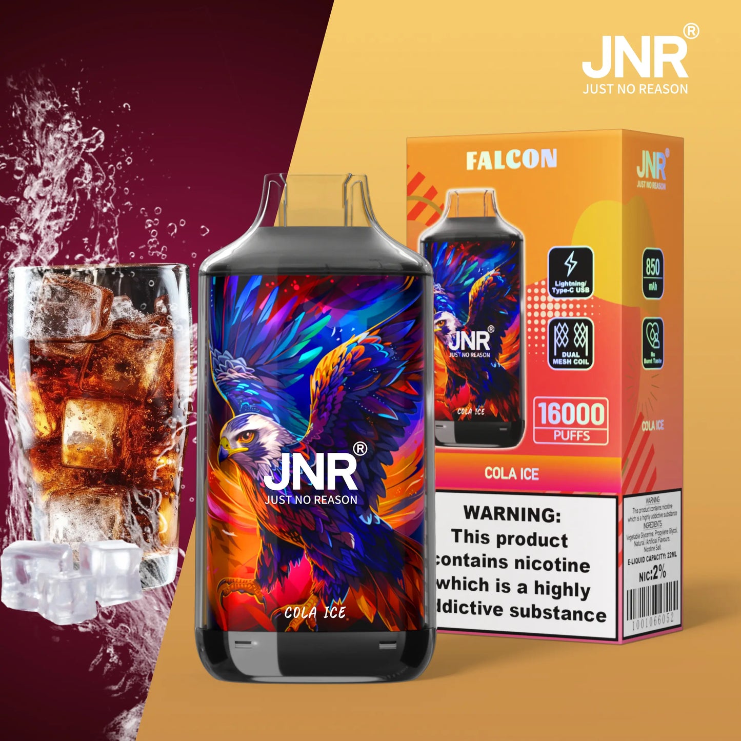JNR Falcon 16000 16K Puffs Disposable Vape 20mg Wholesale Cola Ice