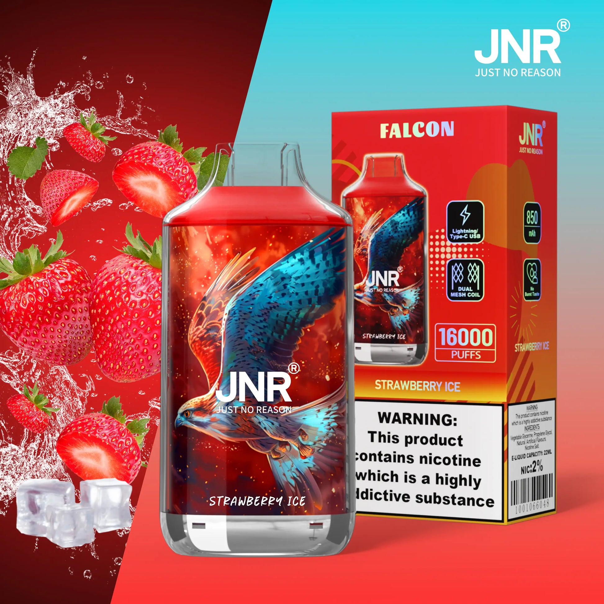JNR Falcon 16000 16K Puffs Disposable Vape 20mg Wholesale Strawberry Ice
