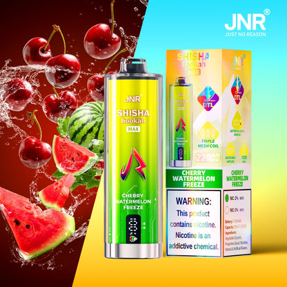 JNR Shisha Max 22K 22000 Puffs Disposable Vape 20mg Dual Mesh Coils Cherry Watermelon Freeze
