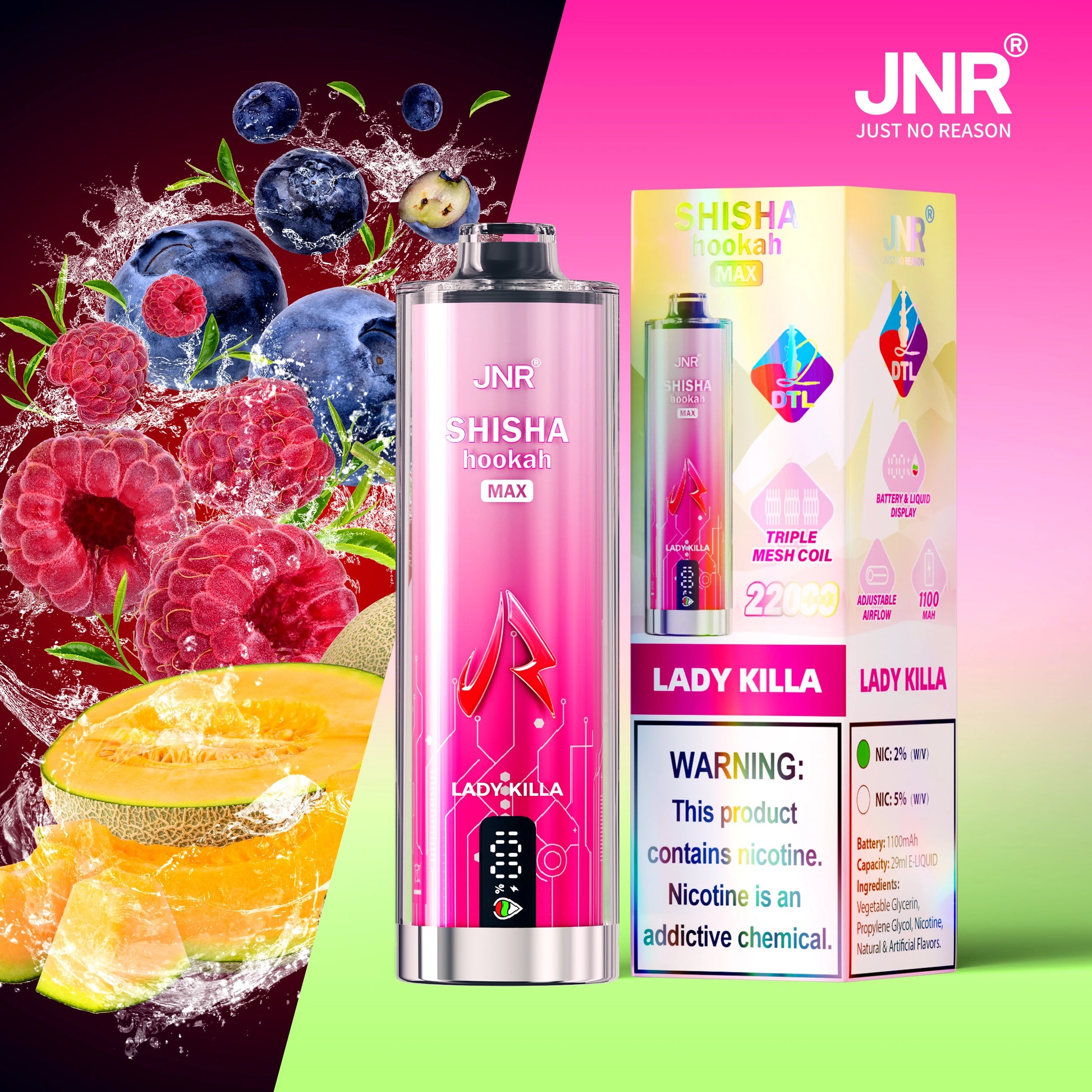 JNR Shisha Max 22K 22000 Puffs Disposable Vape 20mg  Lady Killa