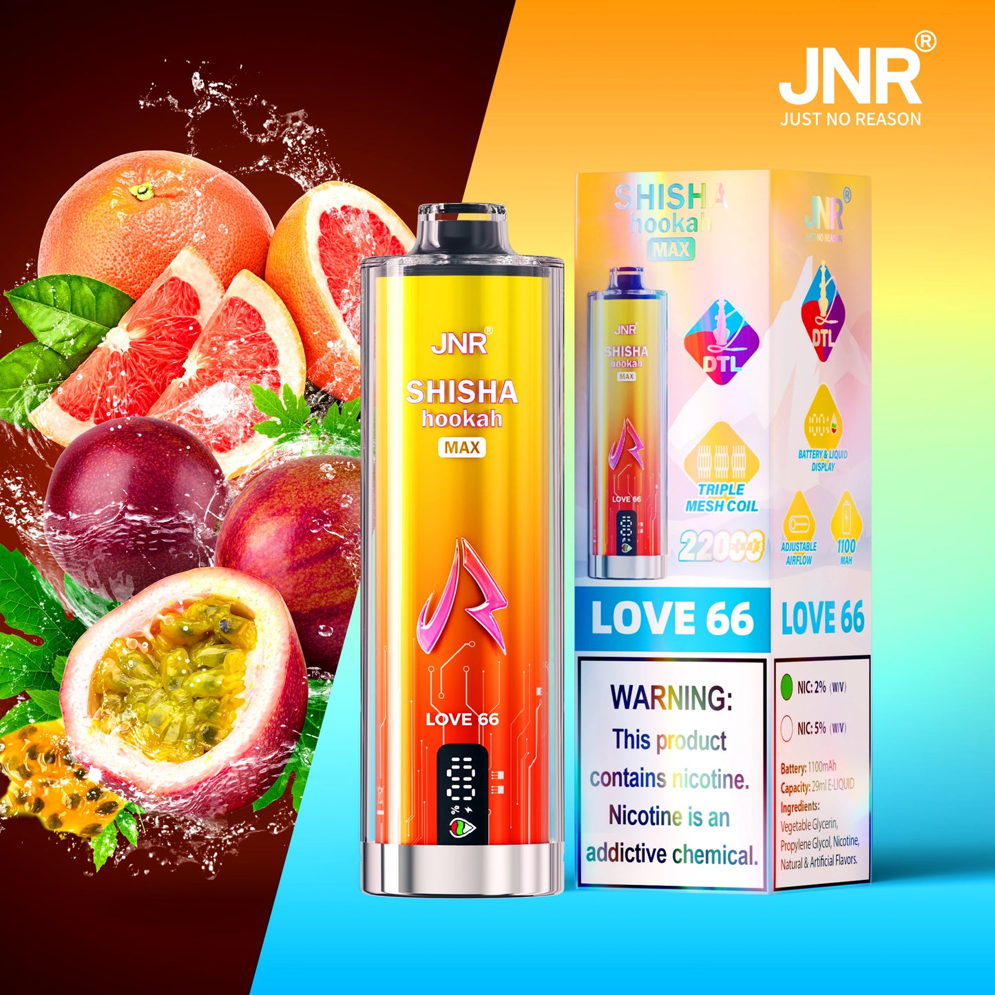 JNR Shisha Max 22K 22000 Puffs Disposable Vape 20mg Love 66
