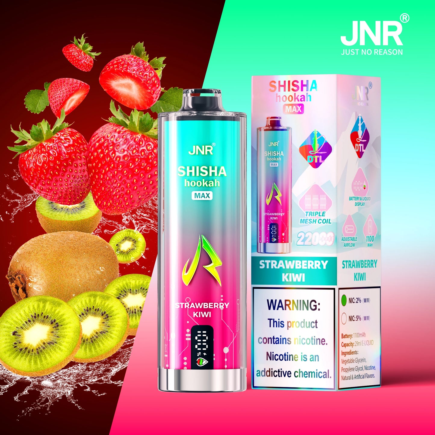 JNR Shisha Max 22K 22000 Puffs Disposable Vape 20mg  Strawberry Kiwi