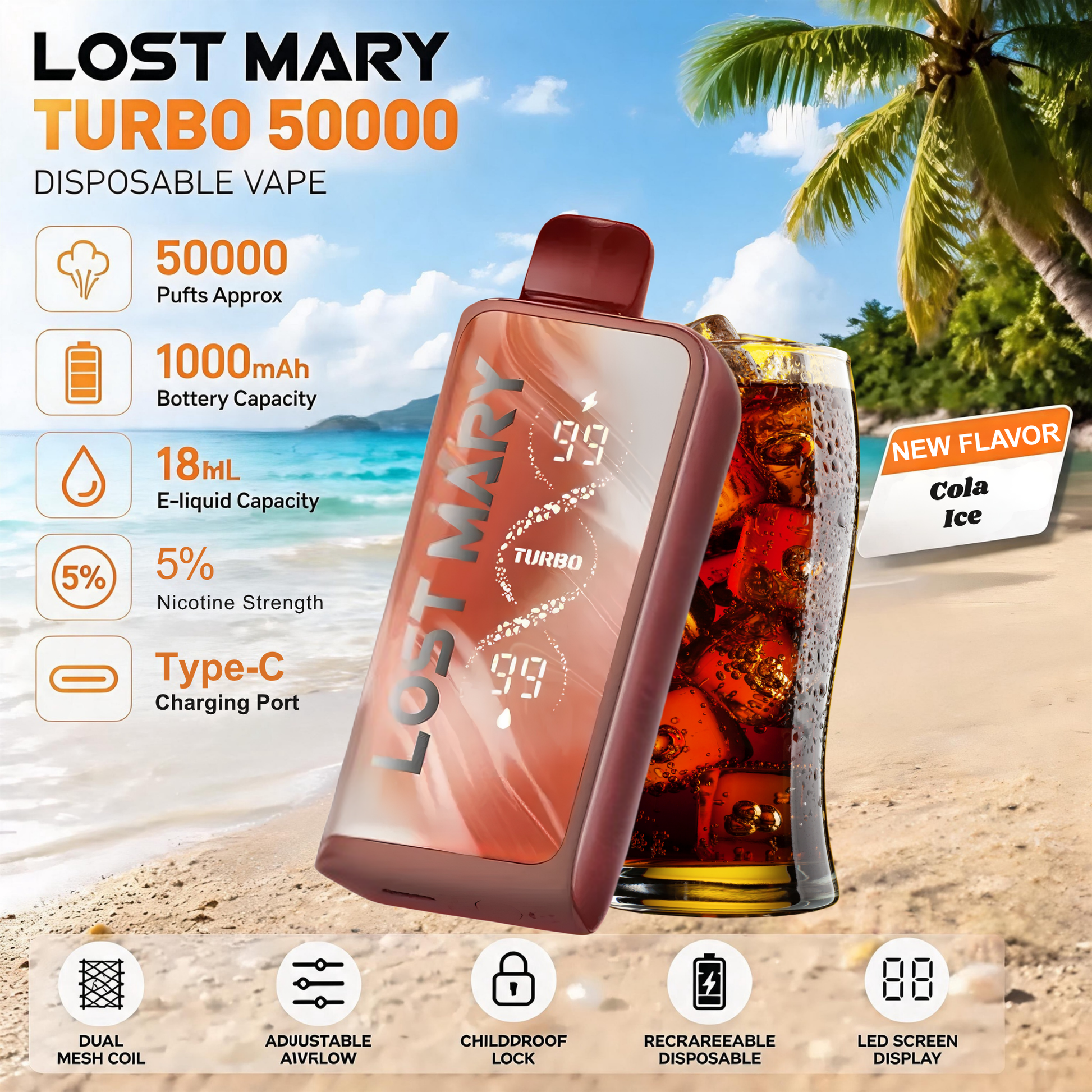 Lost Mary MT50000 Turbo 50000 50K Puffs Disposable Vape 5% Wholesale Cola Ice