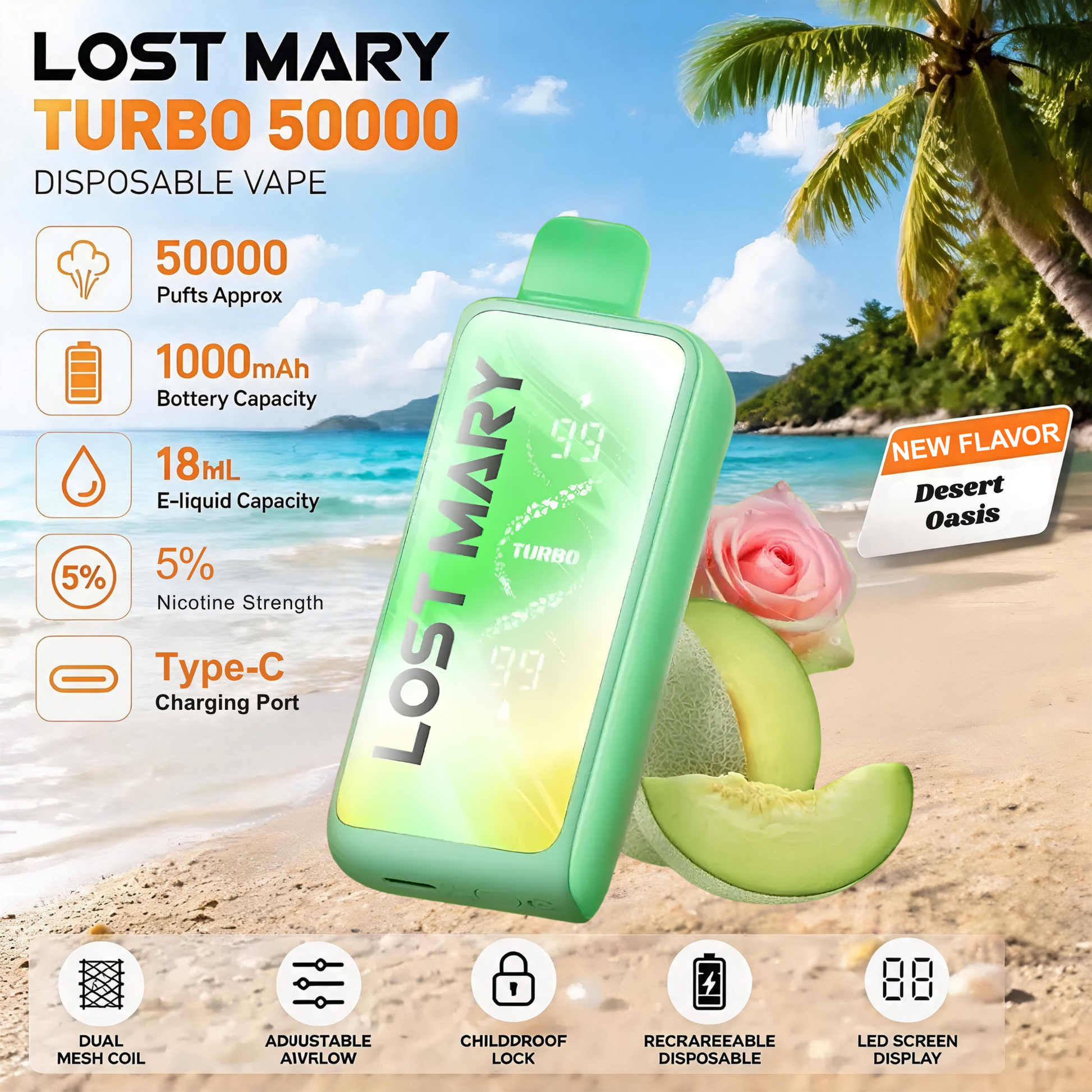 Lost Mary MT50000 Turbo 50000 50K Puffs Disposable Vape 5% Wholesale Desert Oasis