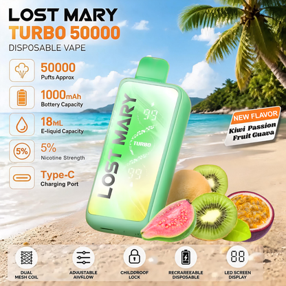 Lost Mary MT50000 Turbo 50000 50K Puffs Disposable Vape 5% Wholesale Kiwi Passion Fruit Guava