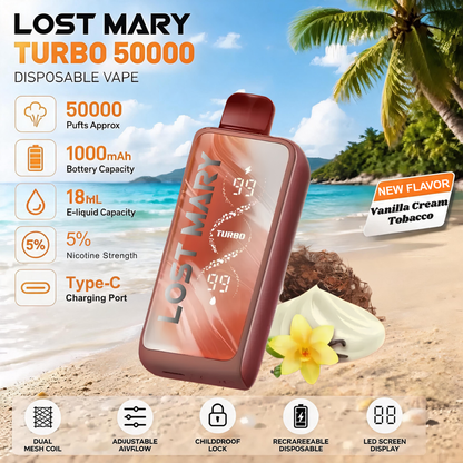 Lost Mary MT50000 Turbo 50000 50K Puffs Disposable Vape 5% Wholesale Vanilla Cream Tobacco