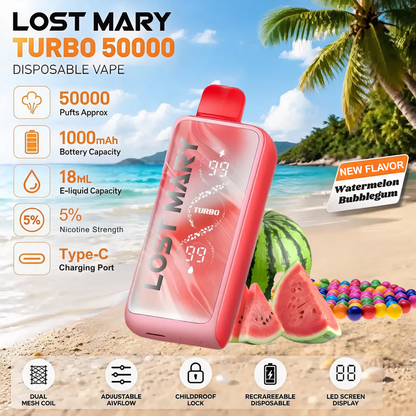 Lost Mary MT50000 Turbo 50000 50K Puffs Disposable Vape 5% Wholesale Watermelon Bubblegum