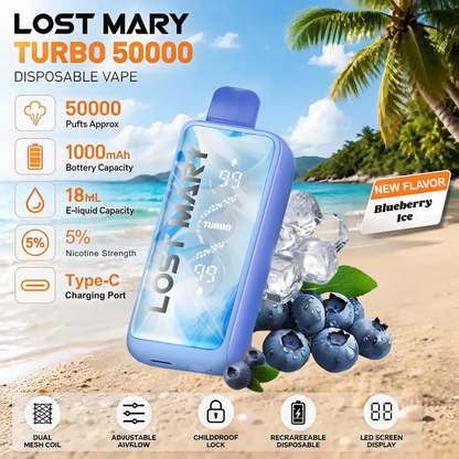 Lost Mary MT50000 Turbo 50000 50K Puffs Disposable Vape 50mg Wholesale Blueberry Ice