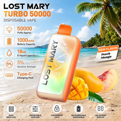 Lost Mary MT50000 Turbo 50000 50K Puffs Disposable Vape 50mg Wholesale Peach Mango