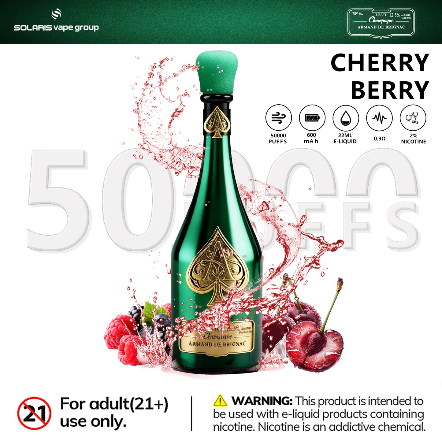 Solaris ARMAND DE BRIGNAC Champagne 50000 Puffs Disposable Vape Cherry Berry
