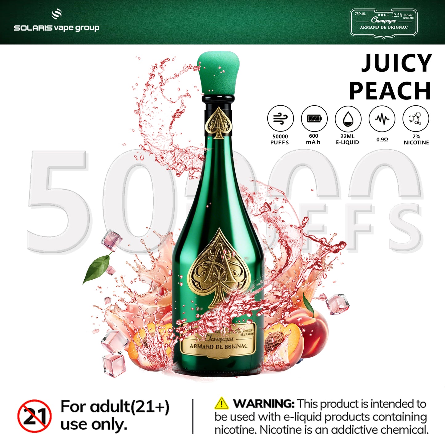 Solaris ARMAND DE BRIGNAC Champagne 50000 Puffs Disposable Vape Juicy Peach