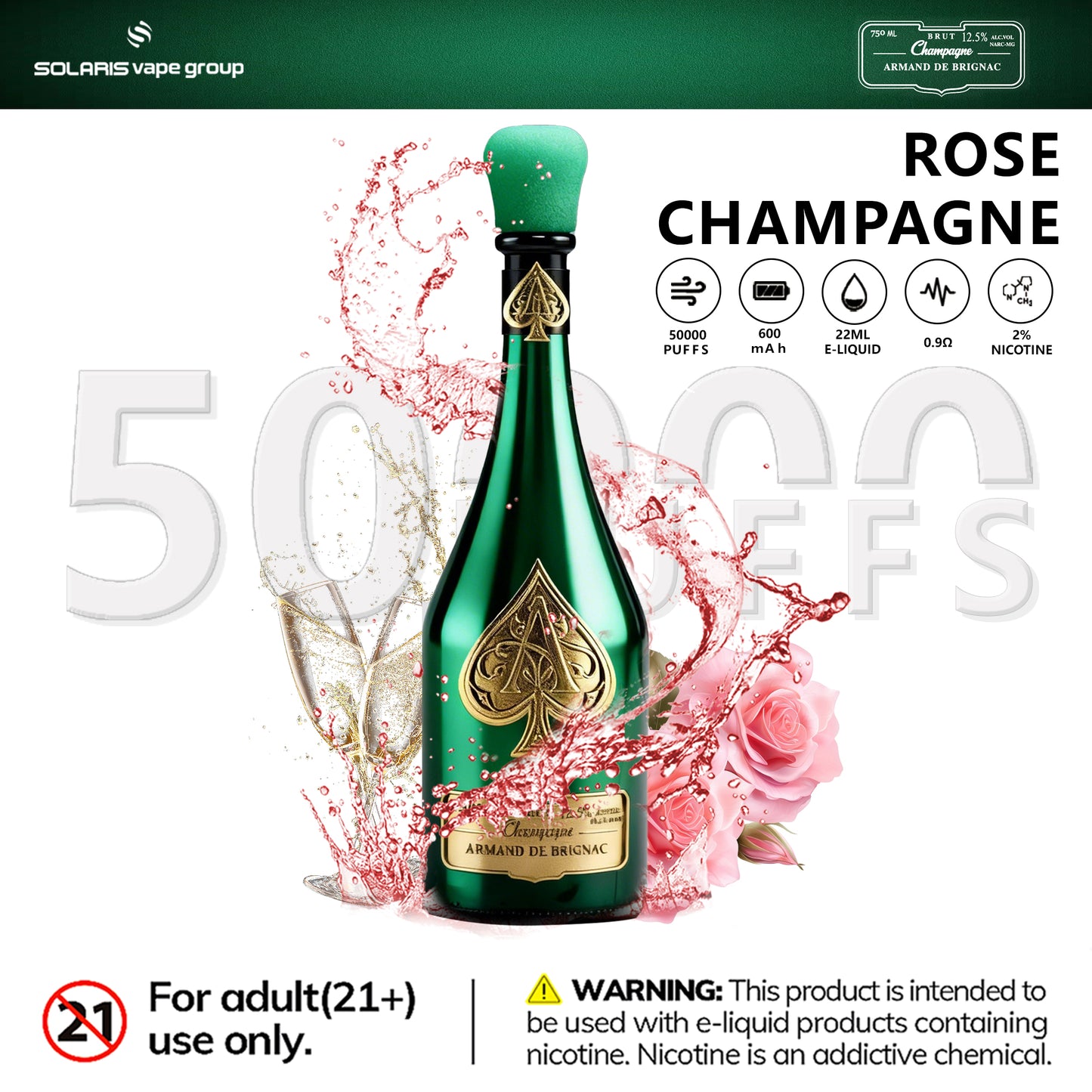 Solaris ARMAND DE BRIGNAC Champagne 50000 Puffs Disposable Vape Rose Champagne