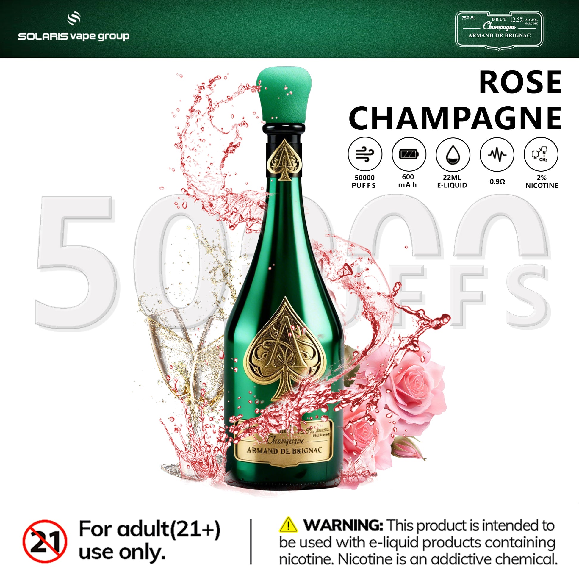 Solaris ARMAND DE BRIGNAC Champagne 50000 Puffs Disposable Vape Rose Champagne
