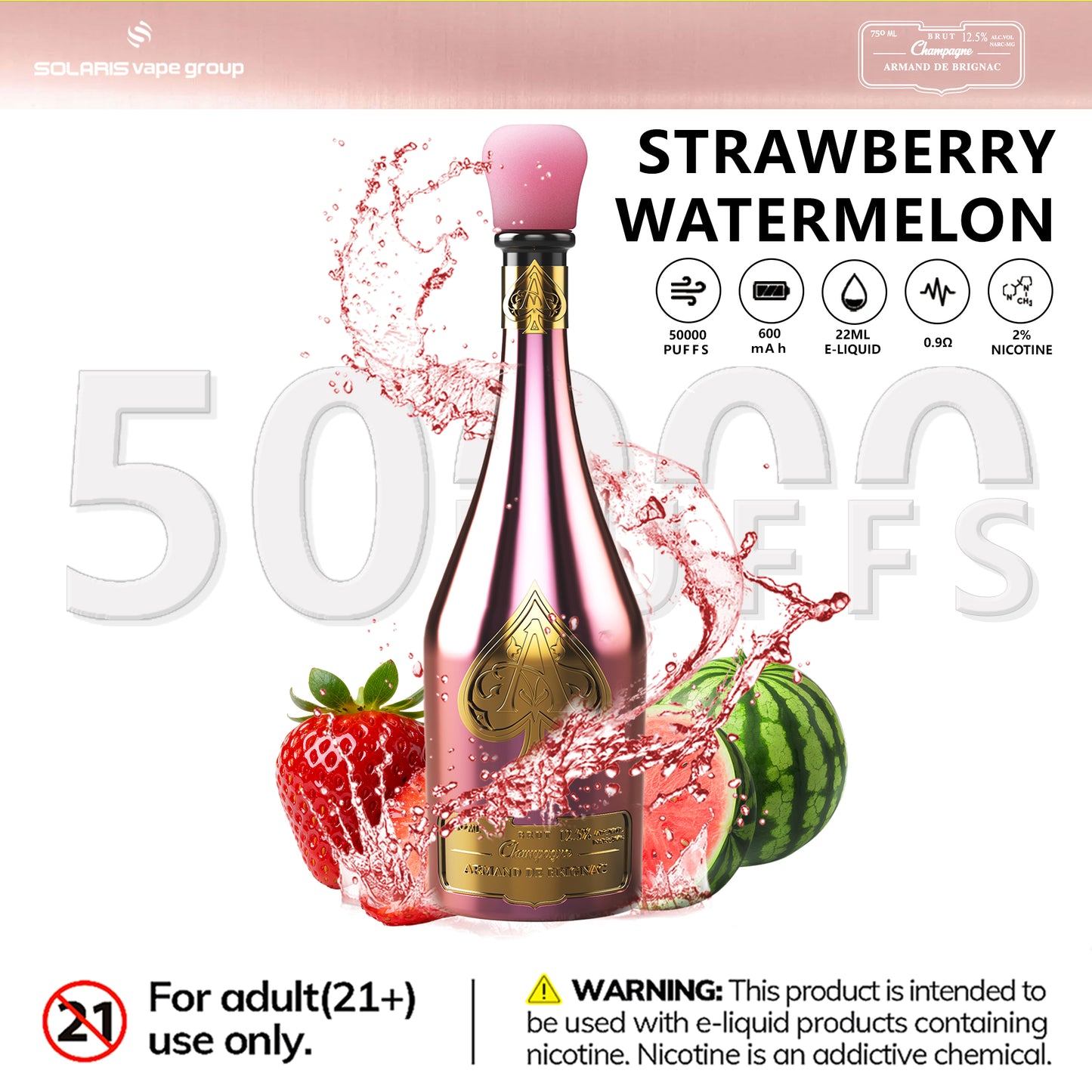 Solaris ARMAND DE BRIGNAC Champagne 50000 Puffs Disposable Vape Strawberry Watermelon