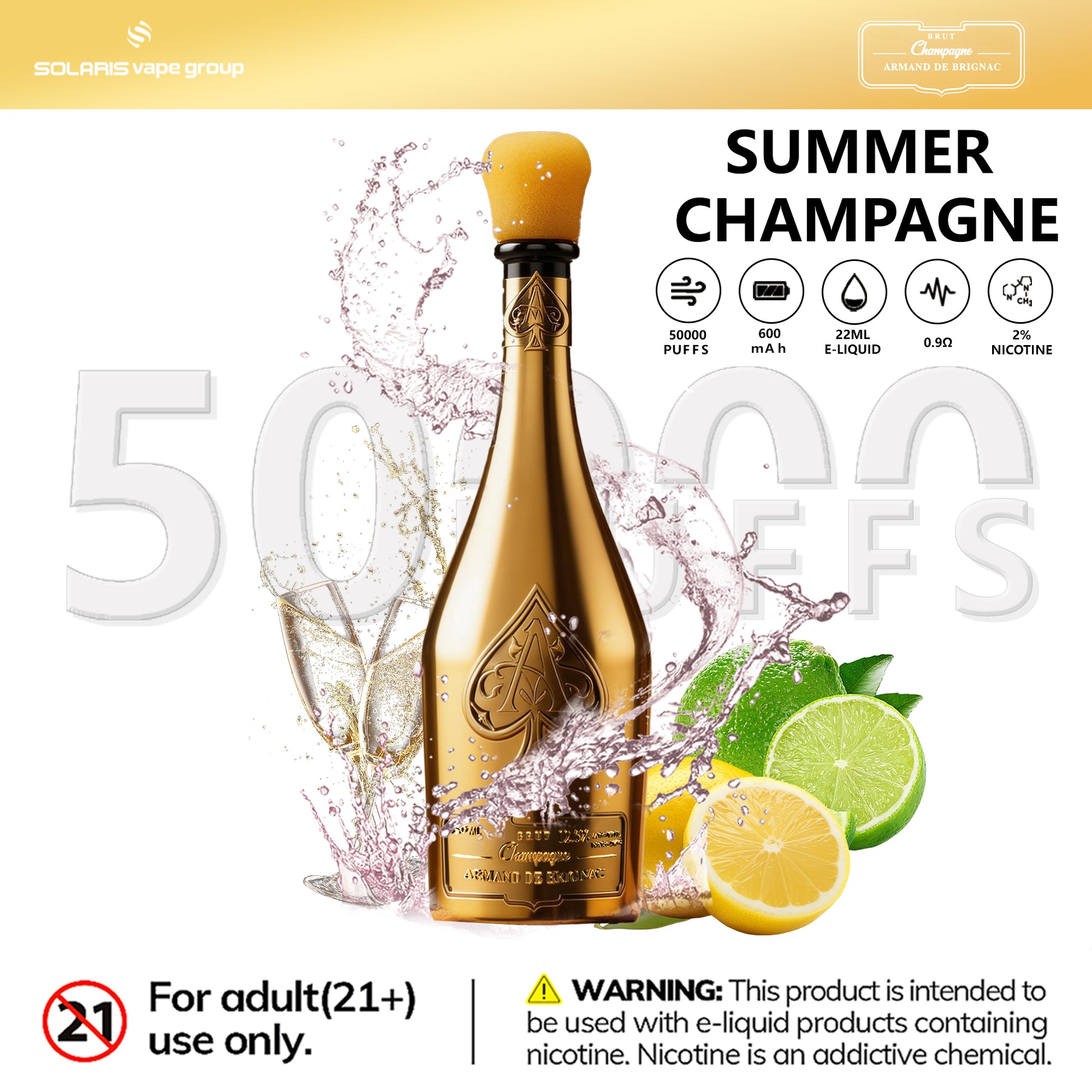Solaris ARMAND DE BRIGNAC Champagne 50000 Puffs Disposable Vape Summer Champagne