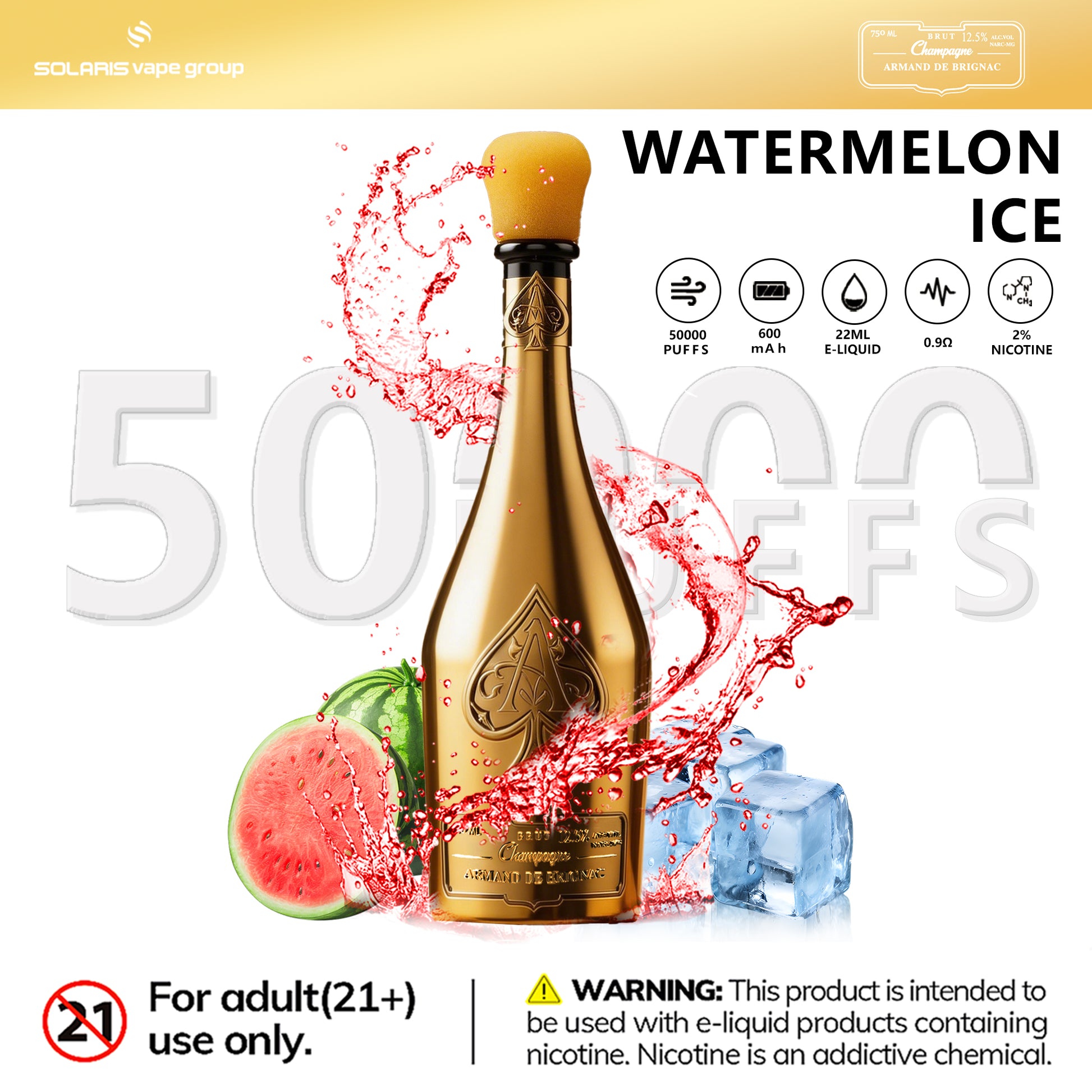 Solaris ARMAND DE BRIGNAC Champagne 50000 Puffs Disposable Vape Watermelon Ice