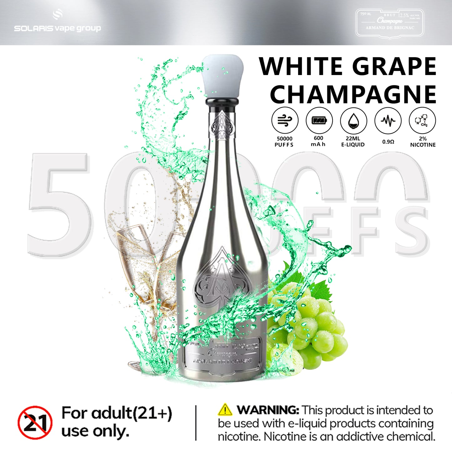 Solaris ARMAND DE BRIGNAC Champagne 50000 Puffs Disposable Vape White Grape Champagne