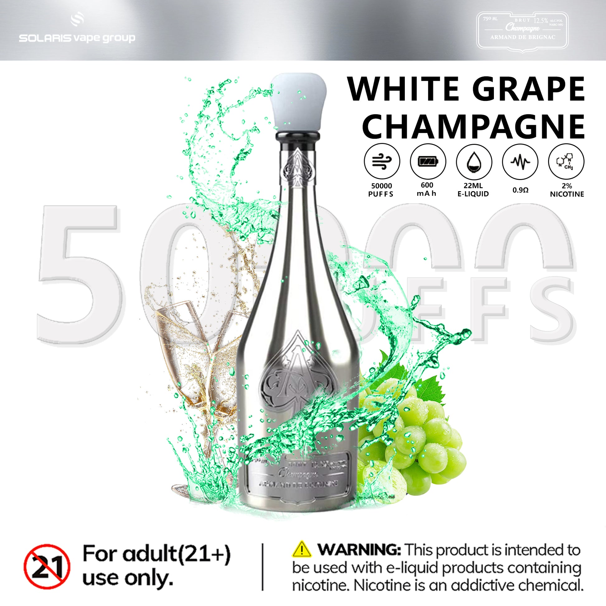 Solaris ARMAND DE BRIGNAC Champagne 50000 Puffs Disposable Vape White Grape Champagne