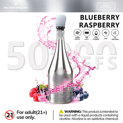 Solaris Champagne 50000 Puffs Disposable Vape 2% Wholesale Blueberry Raspberry