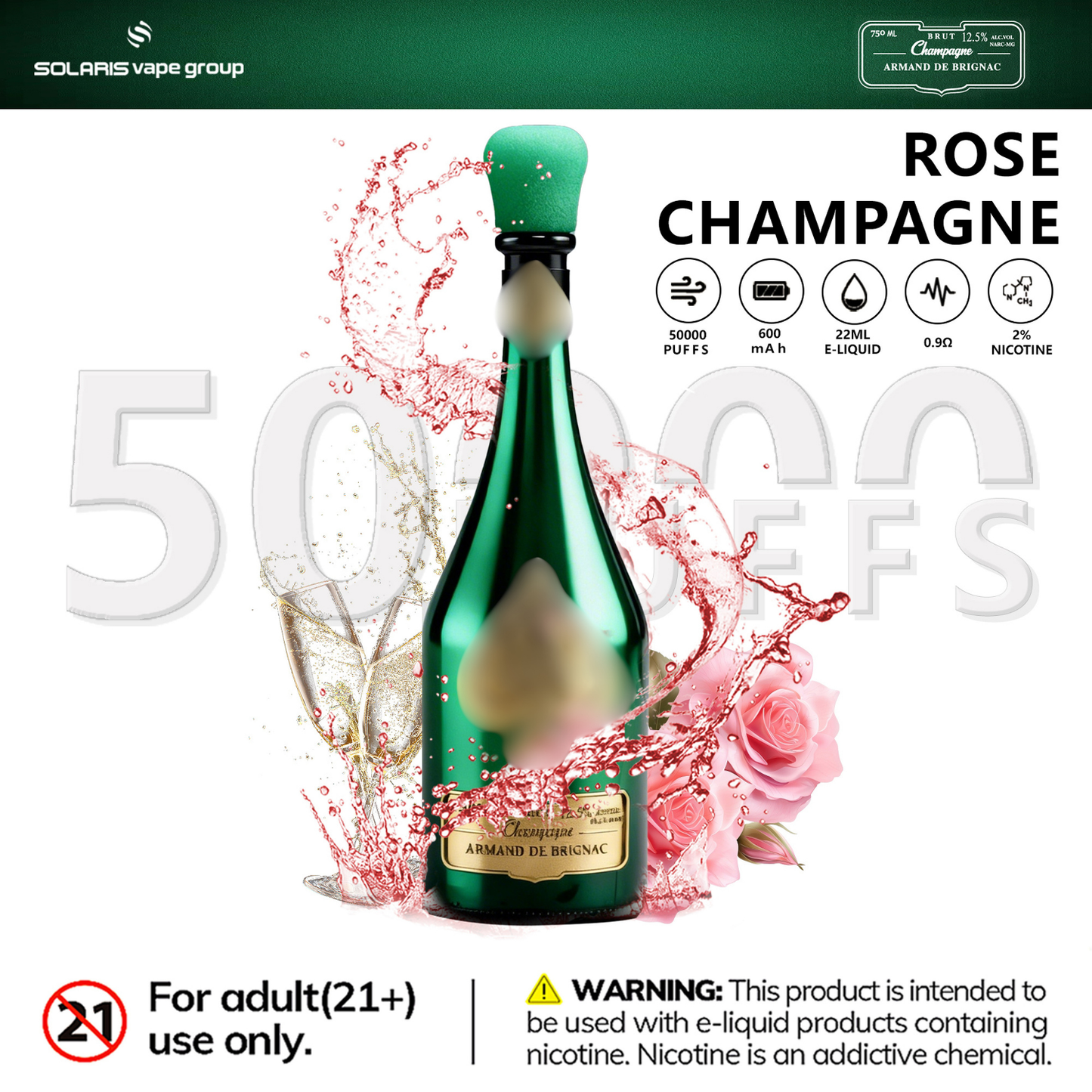 Solaris Champagne 50000 Puffs Disposable Vape 2% Wholesale Rose Champagne