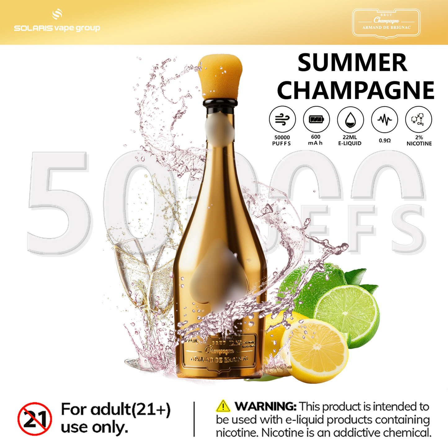 Solaris Champagne 50000 Puffs Disposable Vape 2% Wholesale Summer Champagne