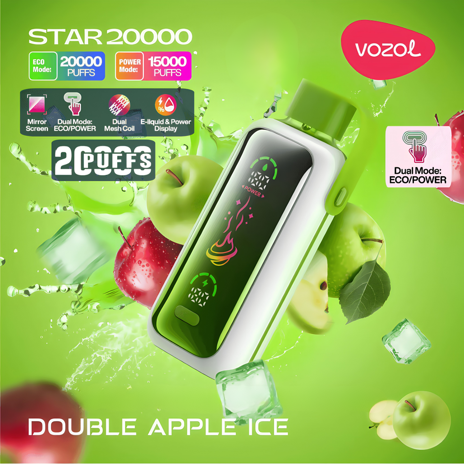 Vozol Star 20000 20K Puffs Disposable Vape 50mg Double Apple Ice