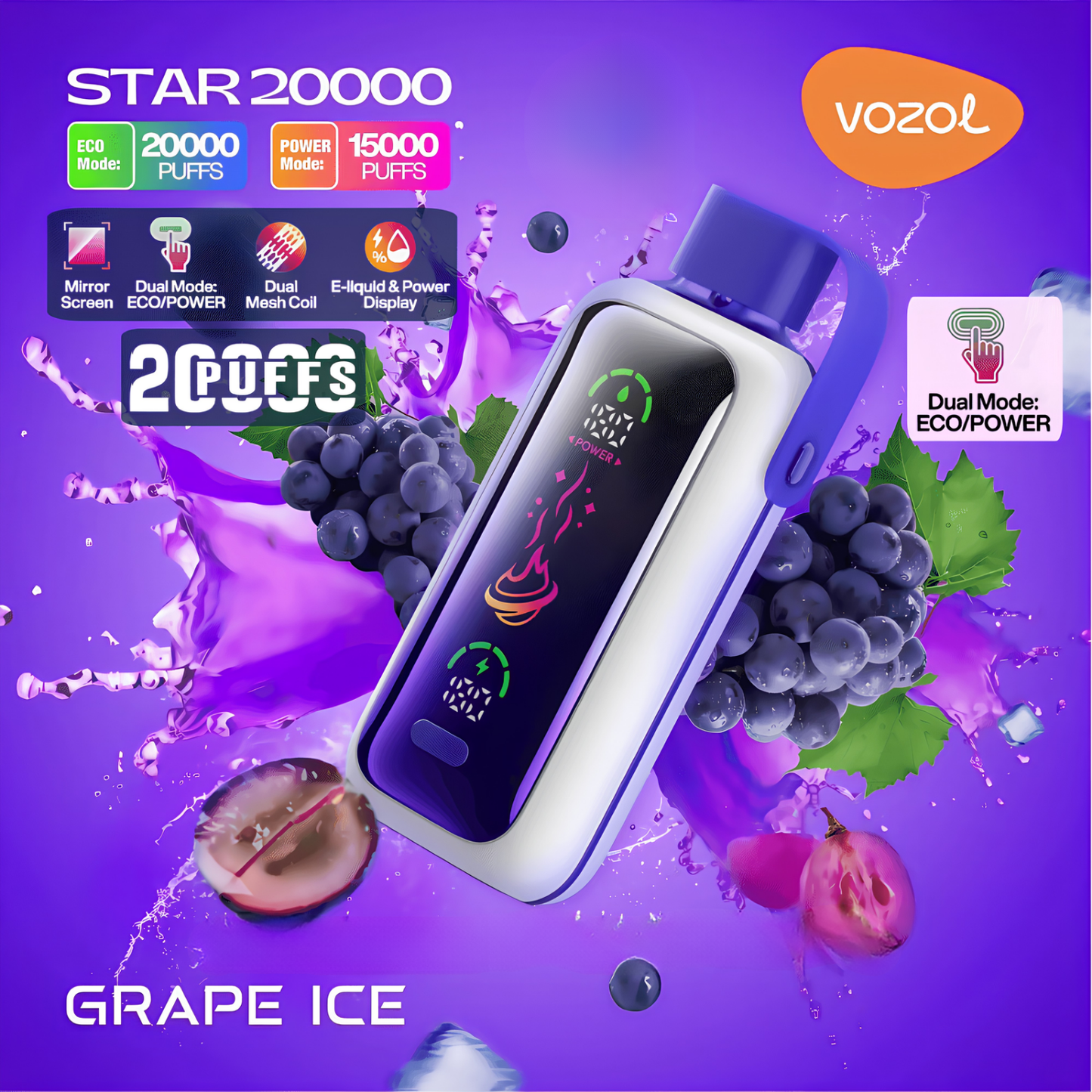 Vozol Star 20000 20K Puffs Disposable Vape 50mg Grape Ice