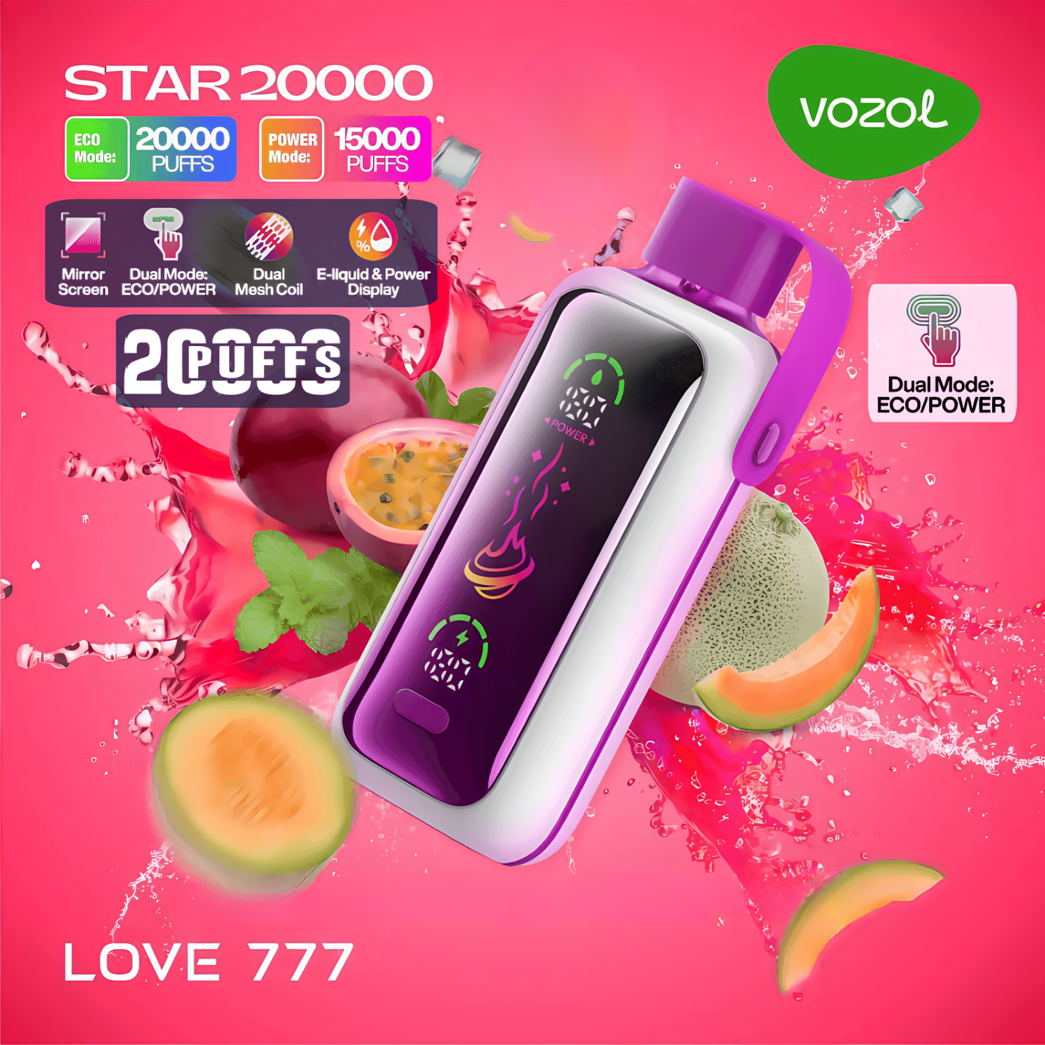 Vozol Star 20000 20K Puffs Disposable Vape 50mg Love 777