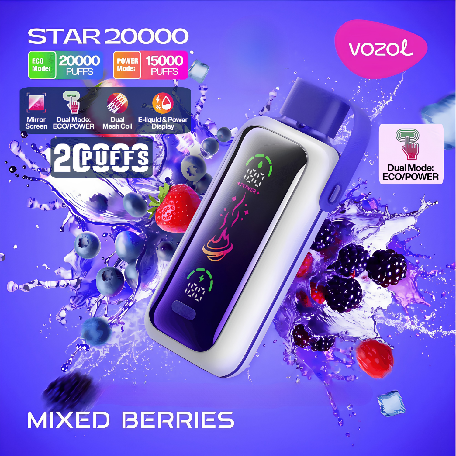 Vozol Star 20000 20K Puffs Disposable Vape 50mg Mixed Berries