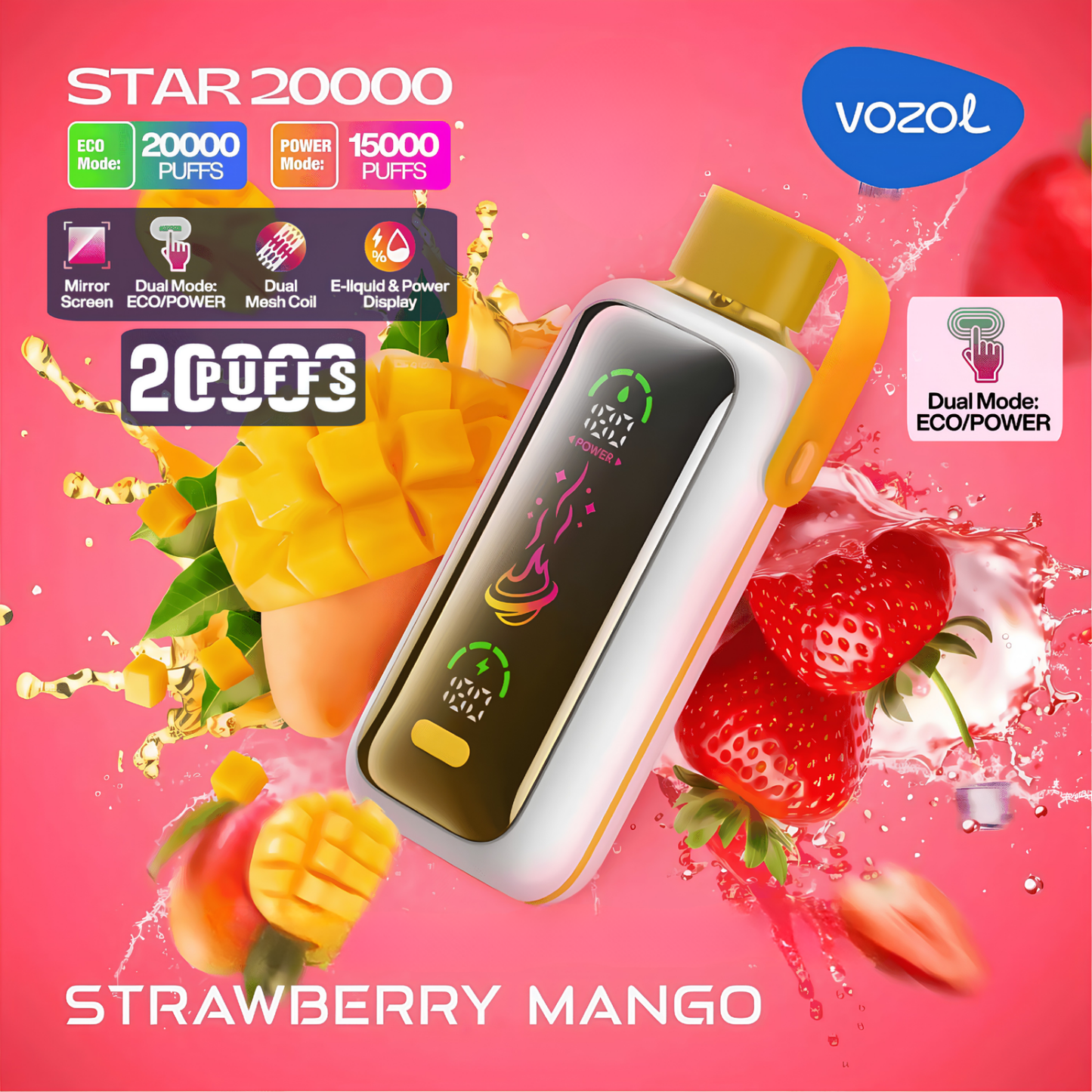 Vozol Star 20000 20K Puffs Disposable Vape 50mg Strawberry Mango