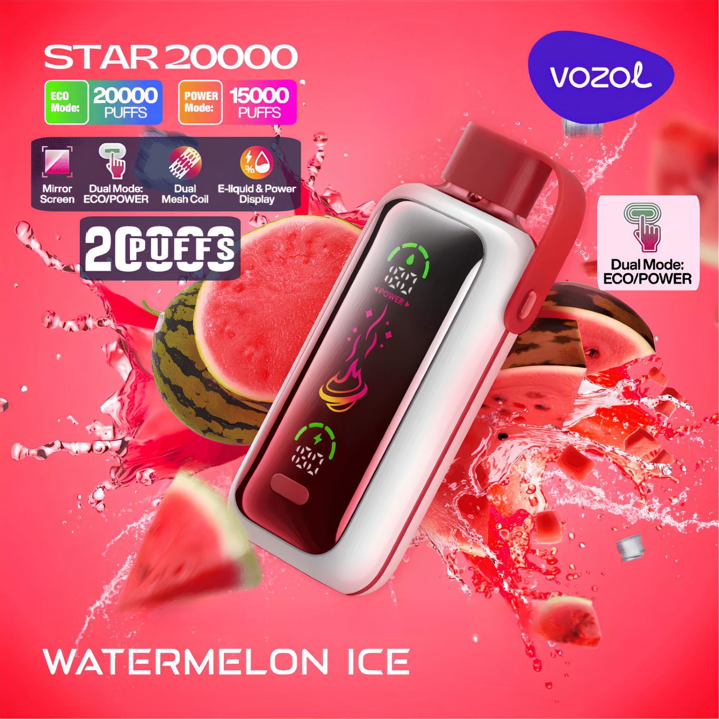Vozol Star 20000 20K Puffs Disposable Vape 50mg Watermelon Ice